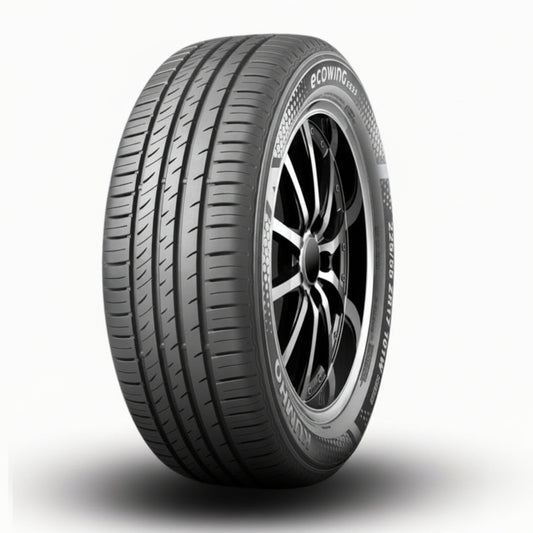 Car tire with visible branding on a white background