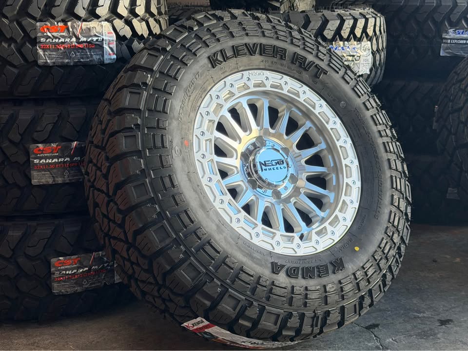 285/70R17 Kenda Klever R/T & 17X8.5 Negu Wheels N12 Wheels 6x139.7 Silver Machined Face ET0 - Combo Package Deal