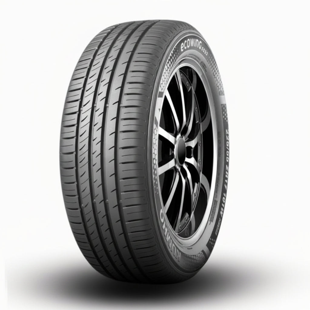 Car tire with visible branding on a white background