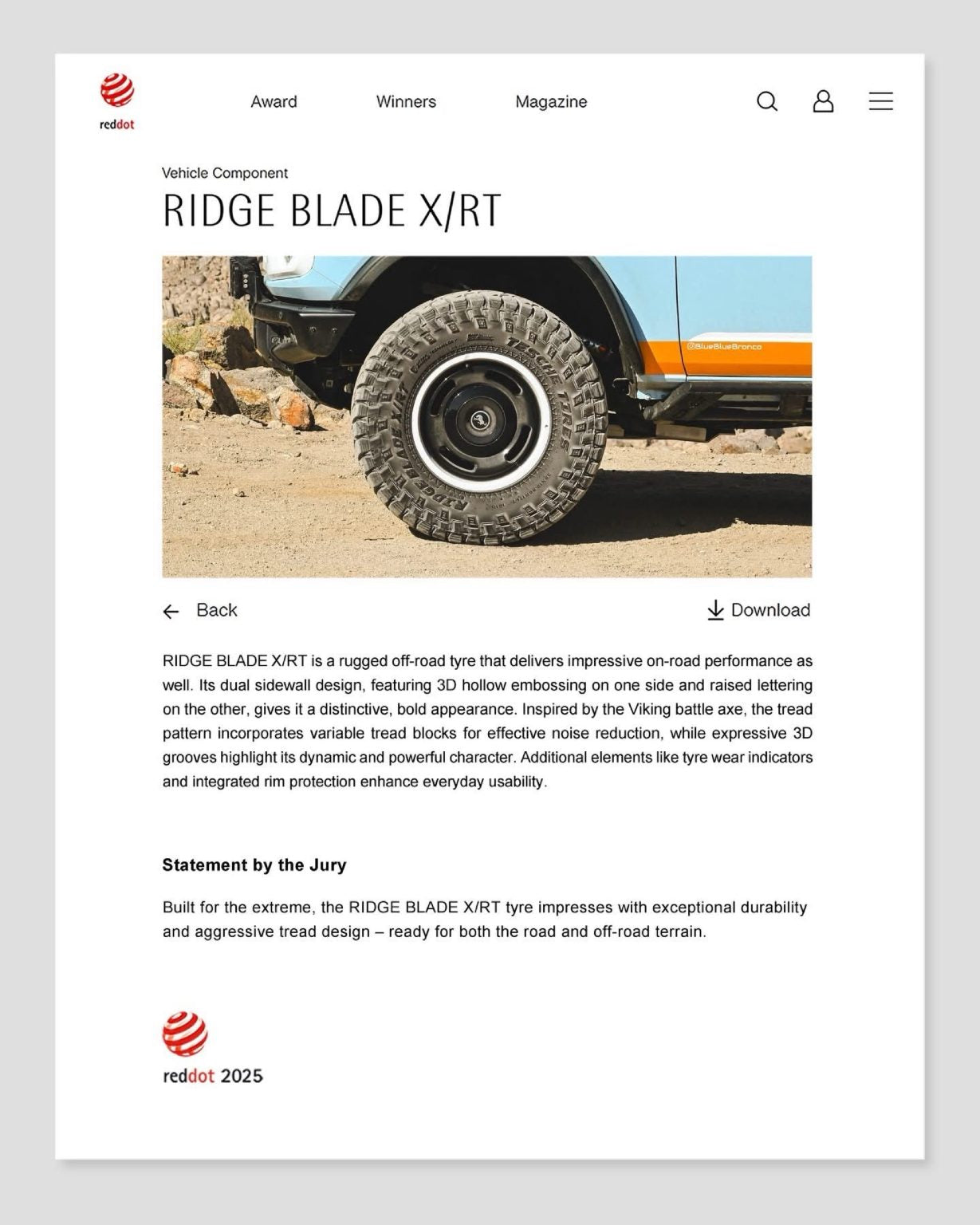 285/75R16 Tesche Ridgeblade X/RT Tyre (Winner of 2025 German Red Dot Award)
