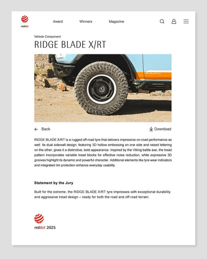 285/75R16 Tesche Ridgeblade X/RT Tyre (Winner of 2025 German Red Dot Award)