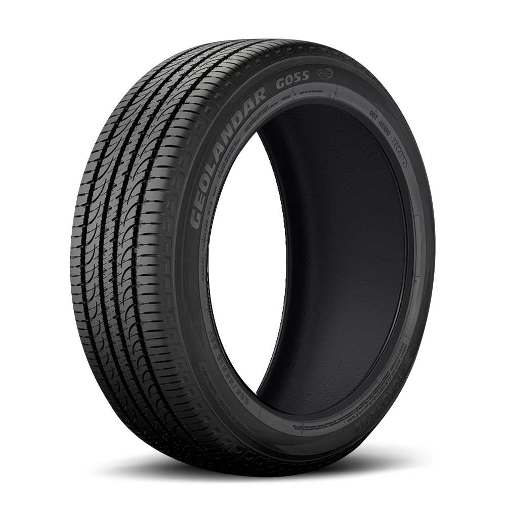 Black tire with visible branding on a white background
