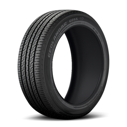 Black tire with visible branding on a white background