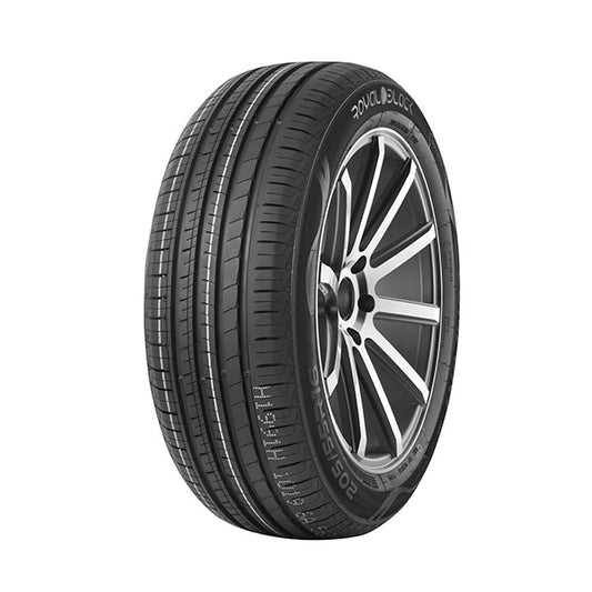 A black tire with a tread pattern, labeled with the size '185/65R15' and the brand name 'ROYALBLACK'.