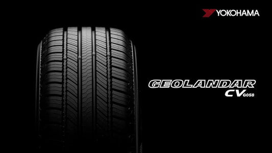 Yokohama Geolandar CV005 tire on a black background with the Yokohama logo.