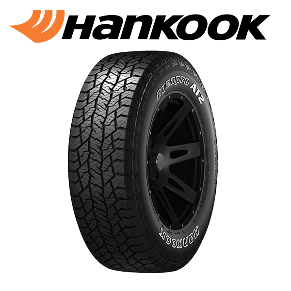 Hankook tire with tread pattern and rim on a white background